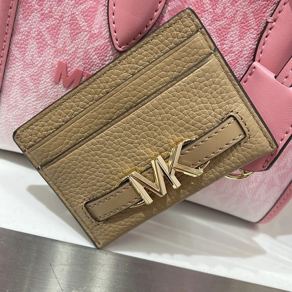 MICHAEL KORS Reed Large Pebbled Leather Card Holder Case Camel  NWT